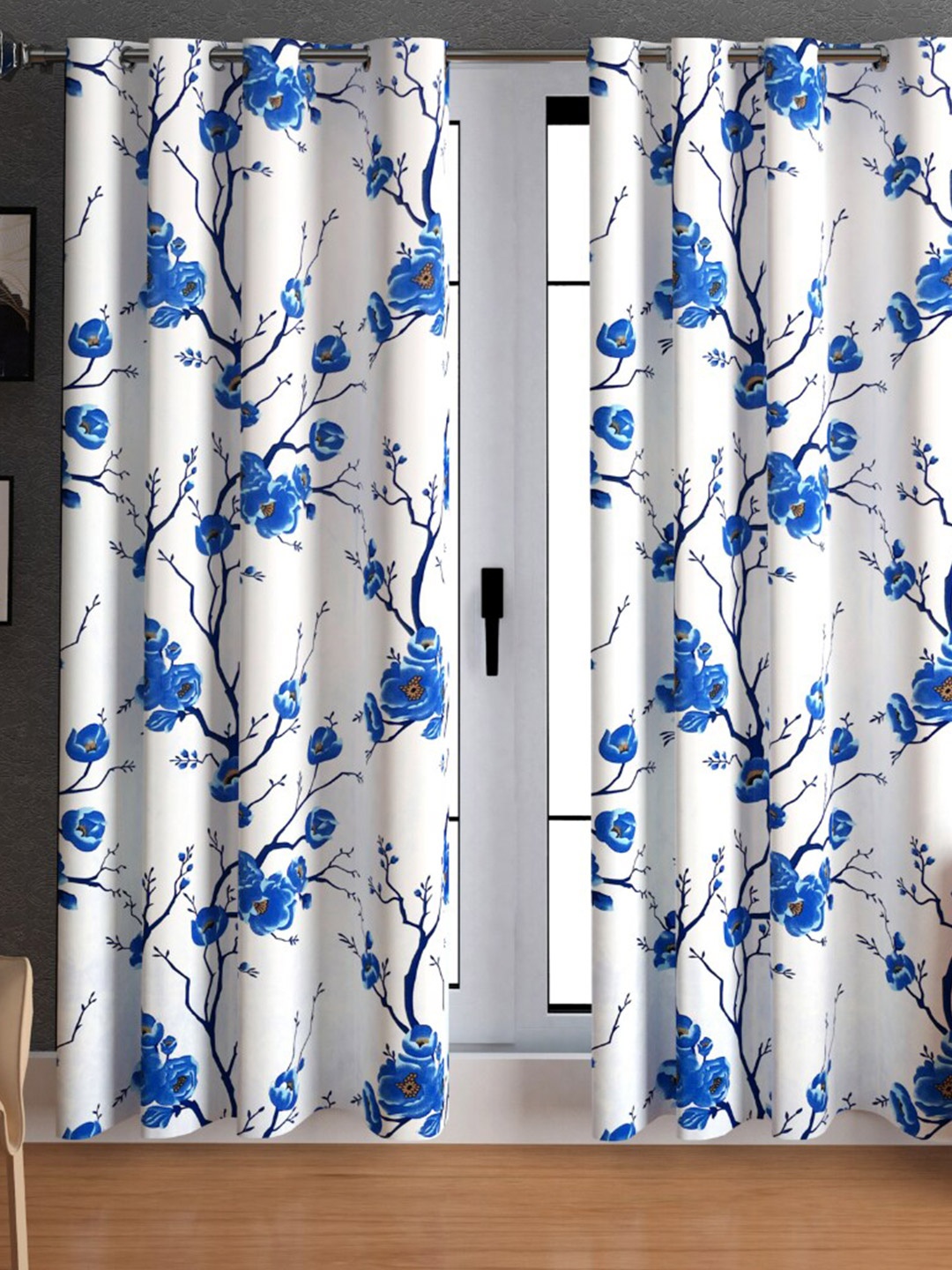 

Urban Magic White & Blue Floral Long Door Curtain