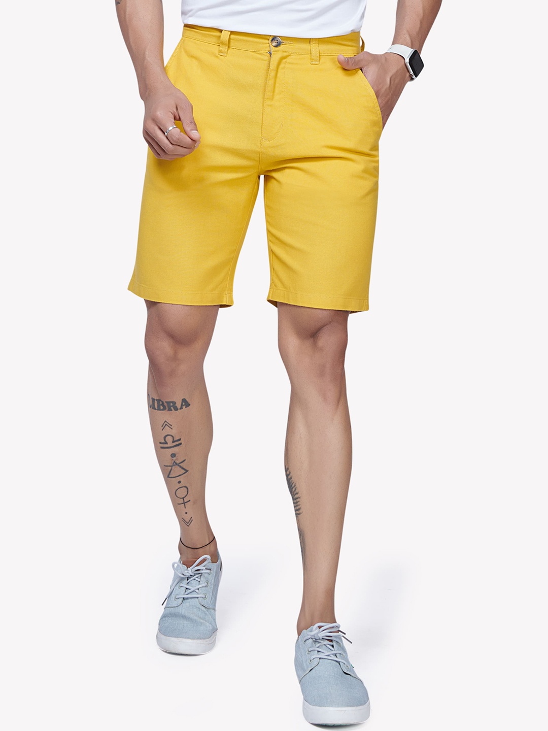 

VASTRADO Men Regular Fit Mid-Rise Cotton Shorts, Yellow