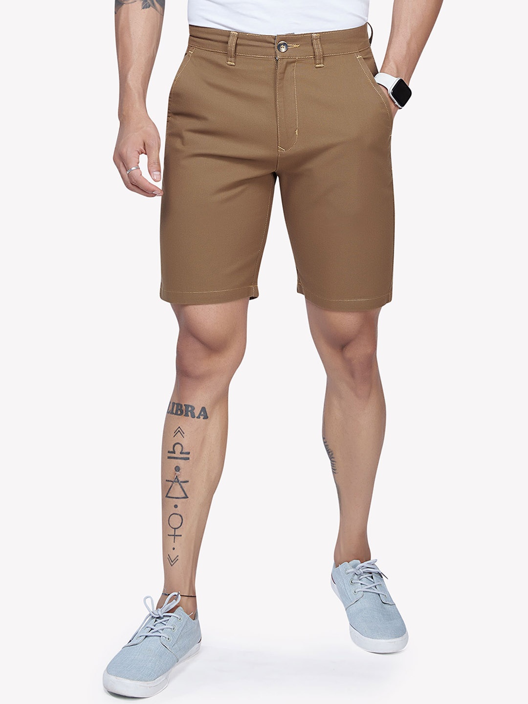 

VASTRADO Men Mid-Rise Cotton Shorts, Brown