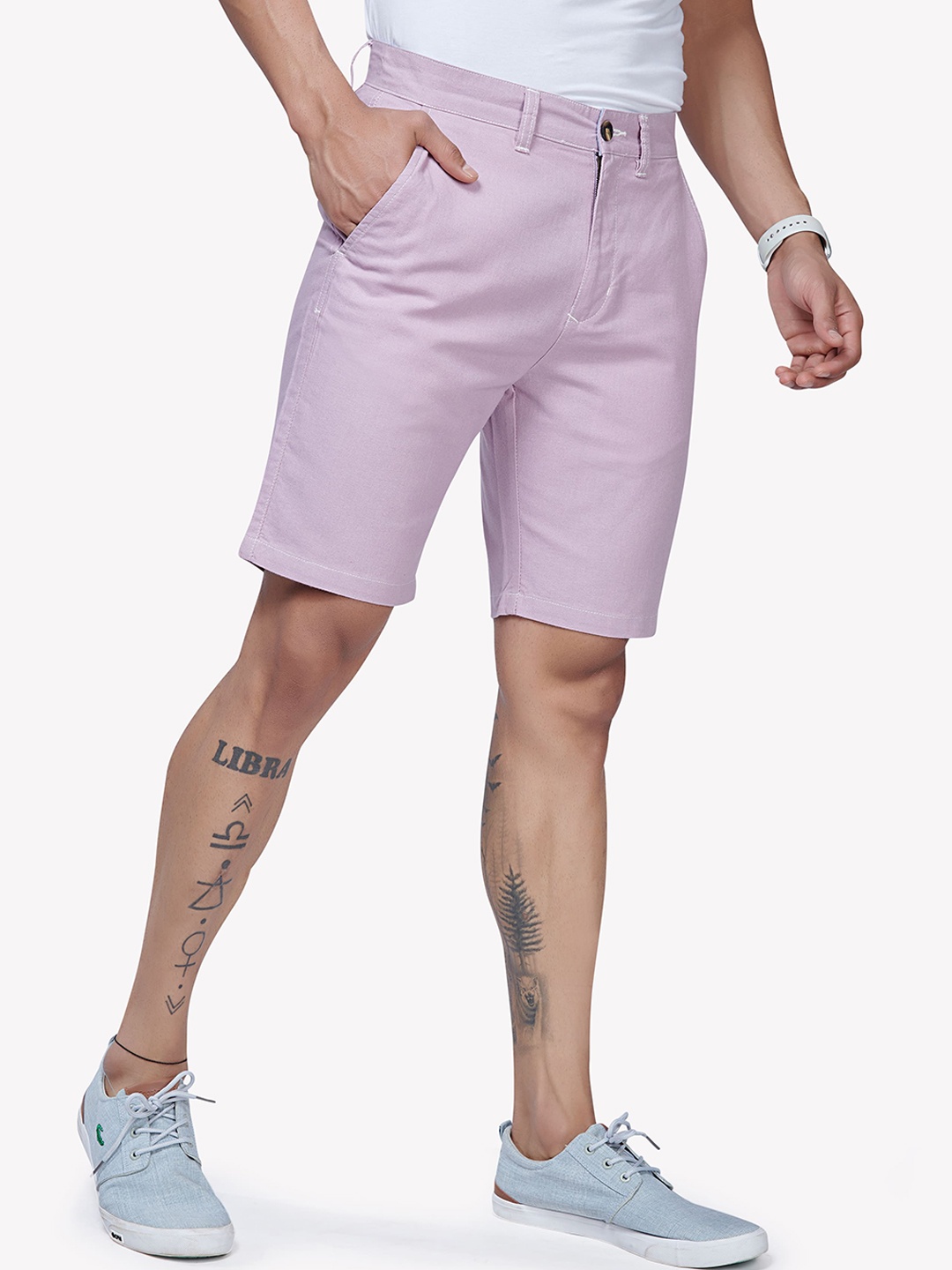 

VASTRADO Men Mid Rise Cotton Shorts, Lavender