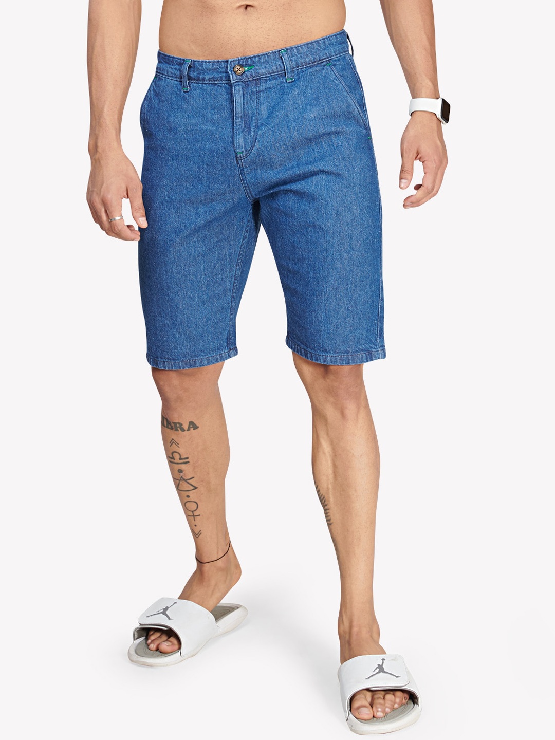 

VASTRADO Cotton Knee Length Denim Shorts, Blue