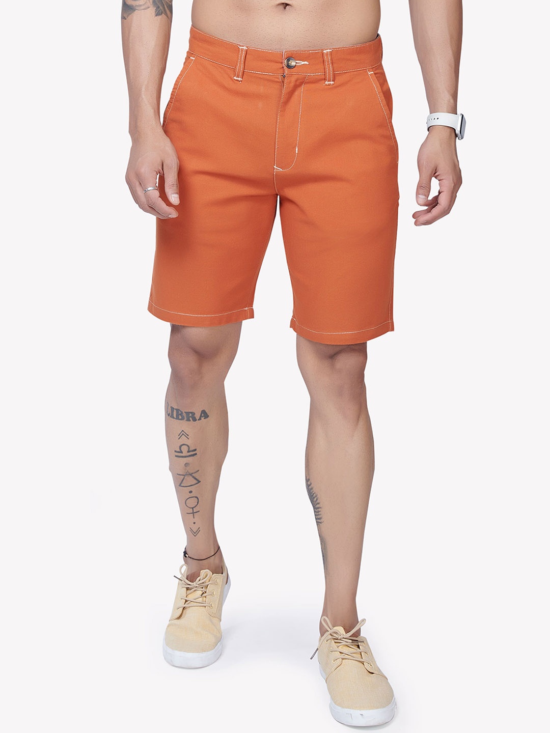 

VASTRADO Men Mid-Rise Cotton Shorts, Rust
