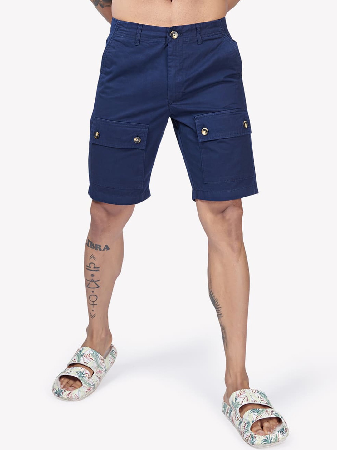 

VASTRADO Men Mid Rise Cotton Cargo Shorts, Navy blue