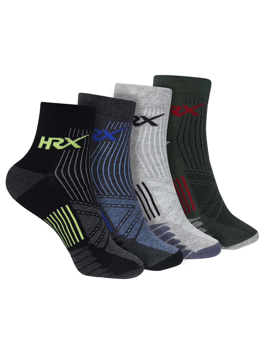 

HRX by Hrithik Roshan Pack Of 4 Patterned Ankle Length Socks, Black