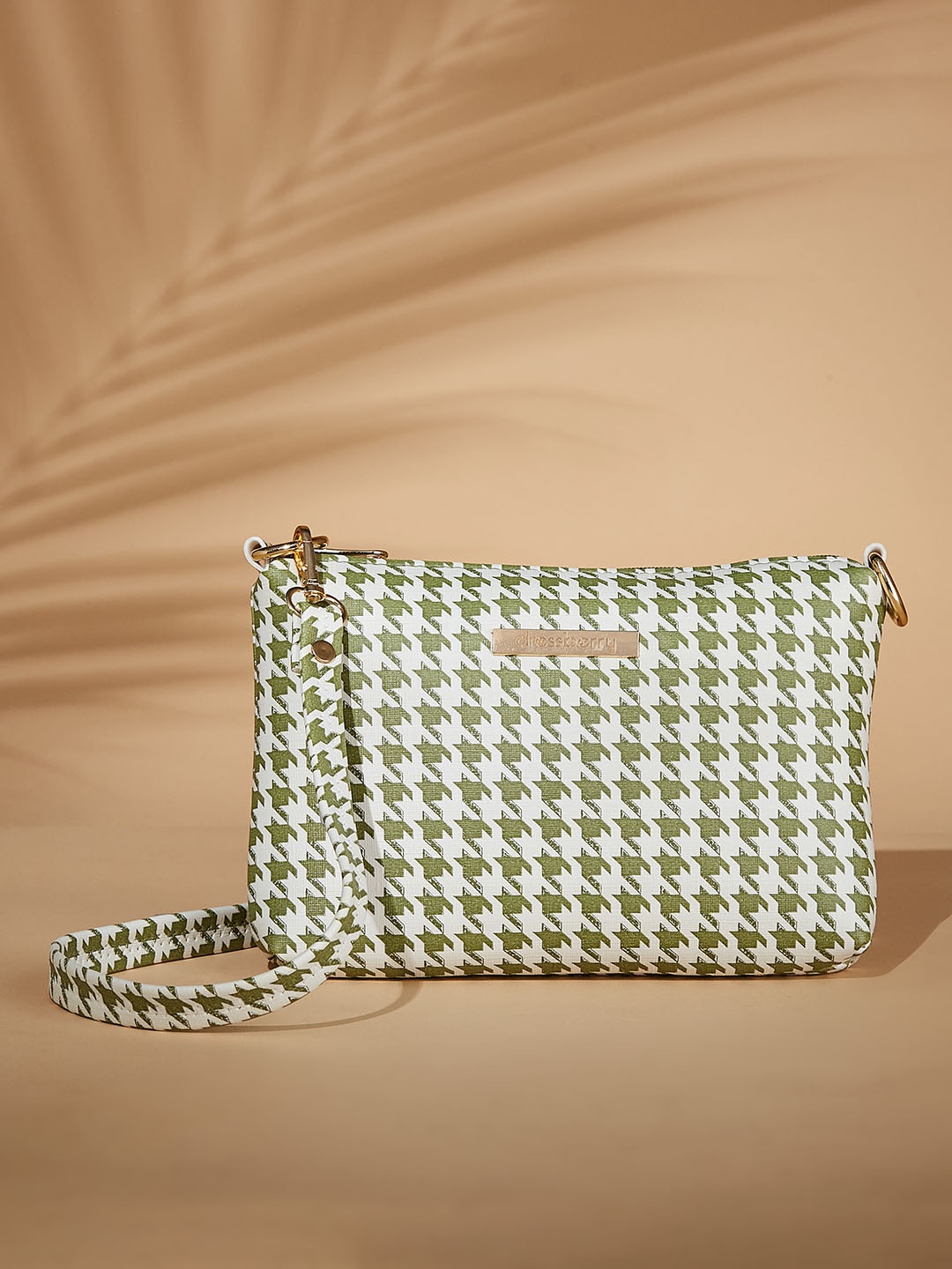 

DressBerry Geometric Printed Structured Sling Bag, Green