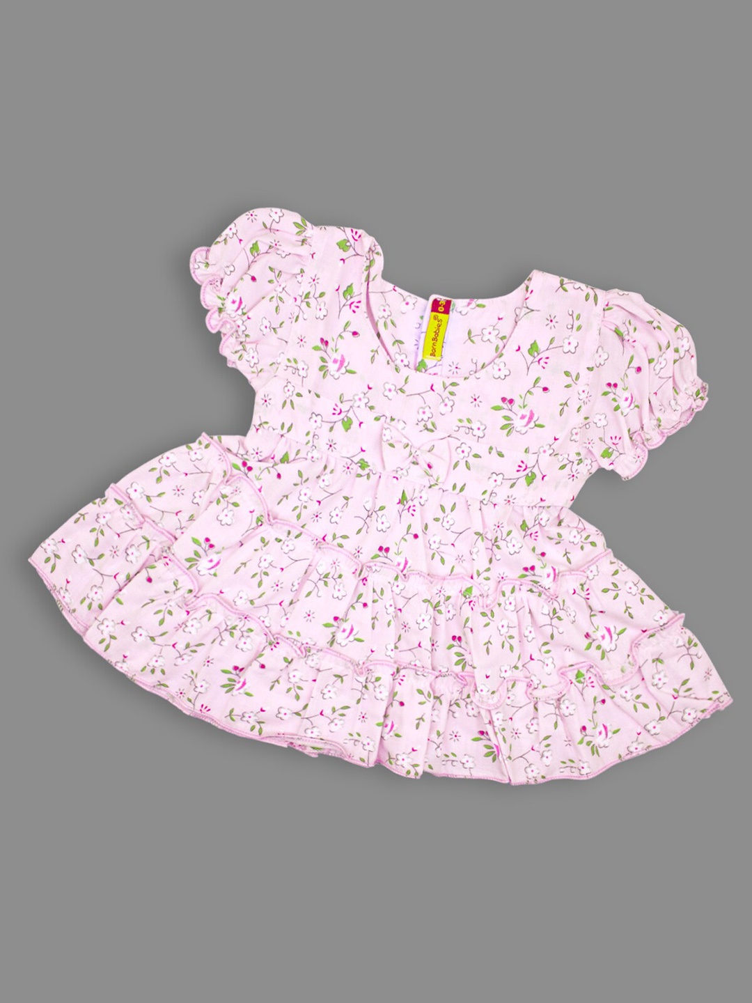 

Born Babies Infants Girls Floral Printed Puff Sleeve A-Line Dress, Pink