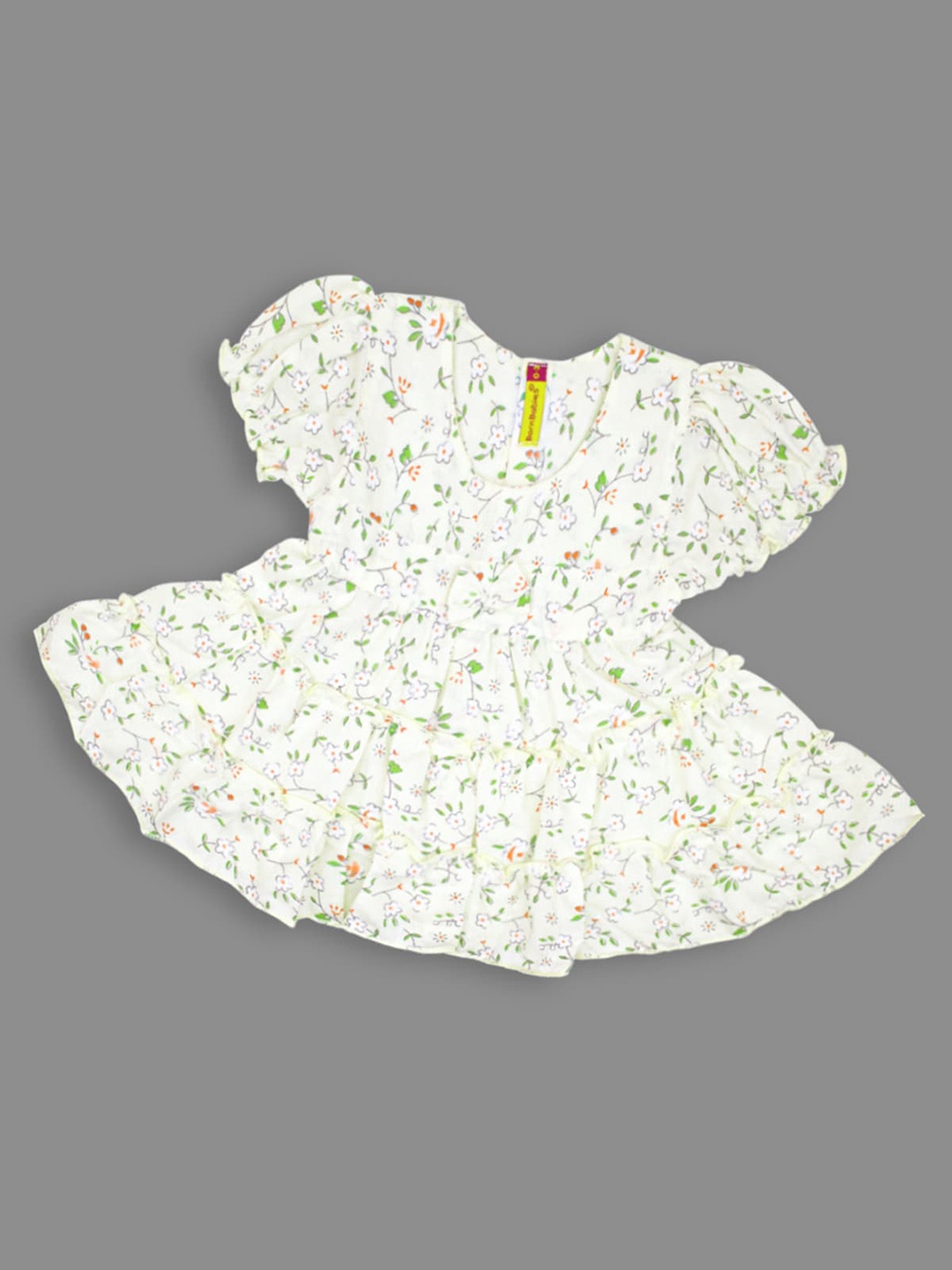 

Born Babies Infants Girls Floral Printed Puff Sleeve A-Line Dress, Green