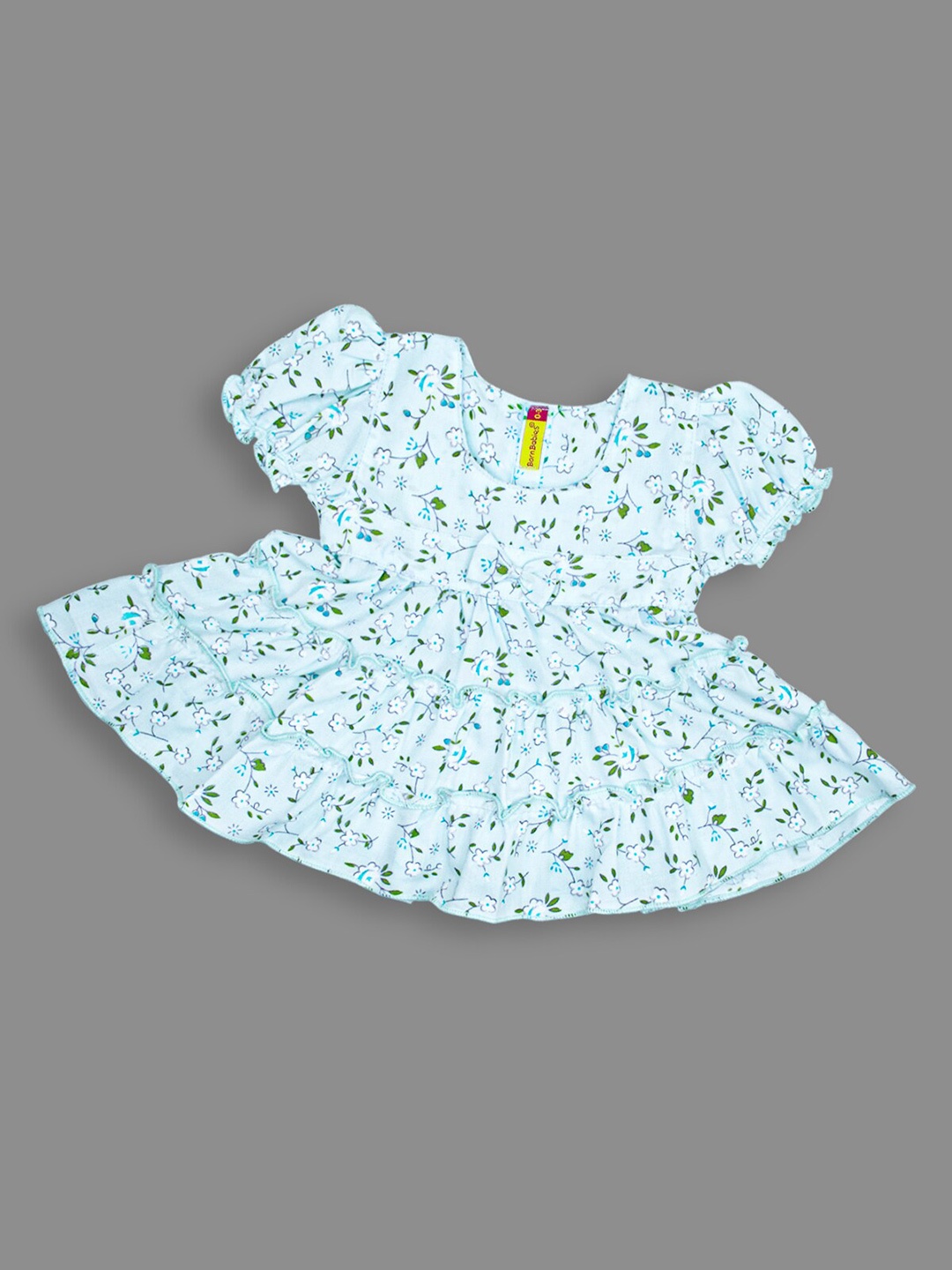 

Born Babies Infants Girls Floral Printed Puff Sleeve A-Line Dress, Blue