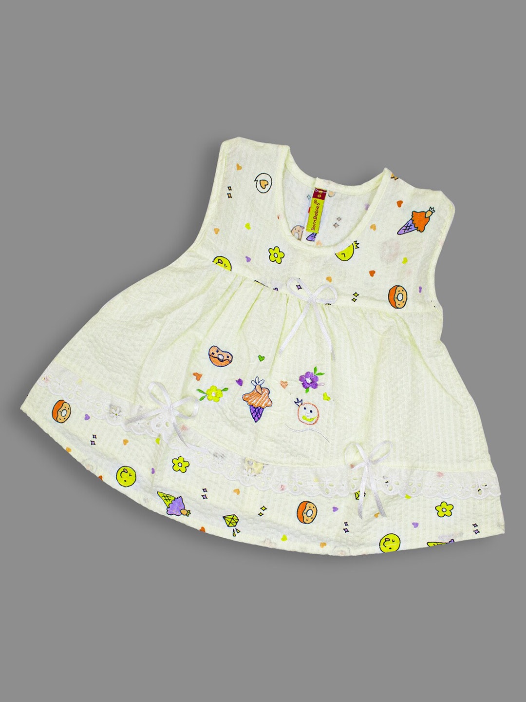 

Born Babies Infants Girls Conversational Printed Cotton A-Line Dress, Yellow