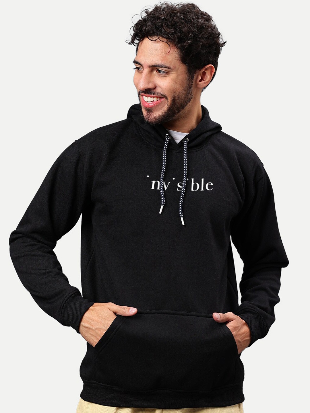 

Mad Over Print Typography Printed Hooded Fleece Pullover, Black