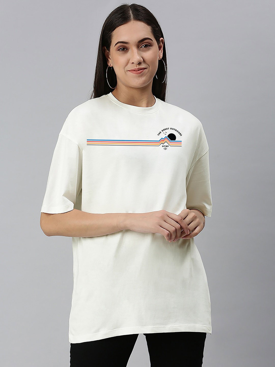 

Huetrap Graphic Printed Cotton Oversized T-Shirt, Off white