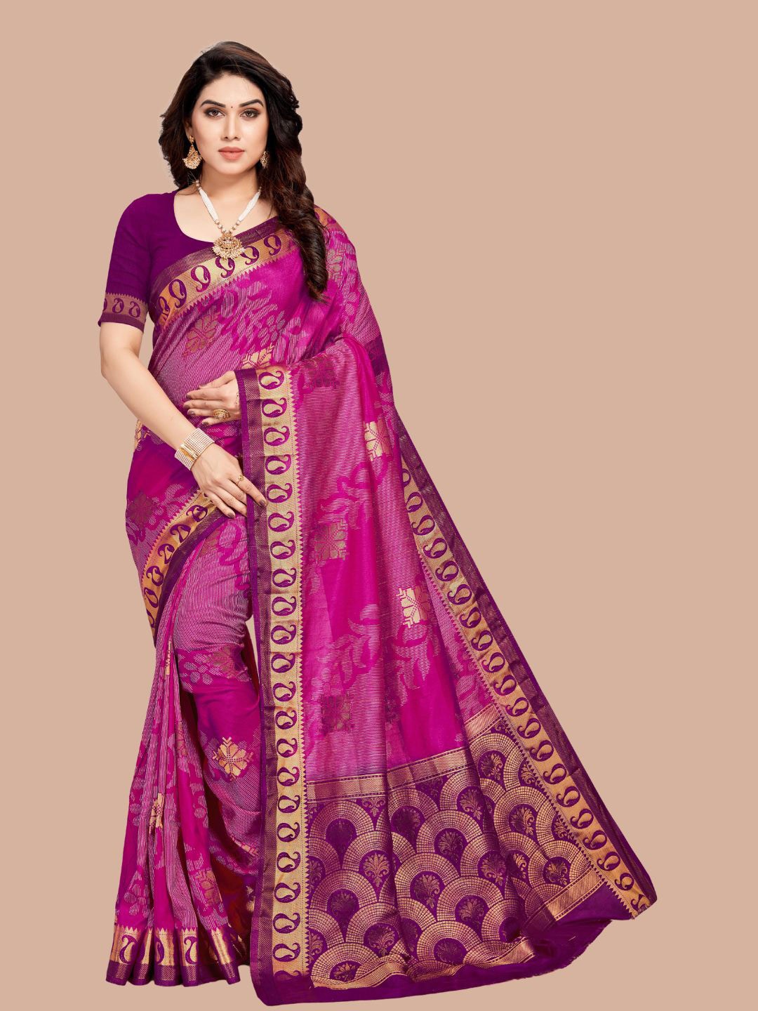 

MAGMINA Ethnic Motifs Woven Design Zari Saree, Purple