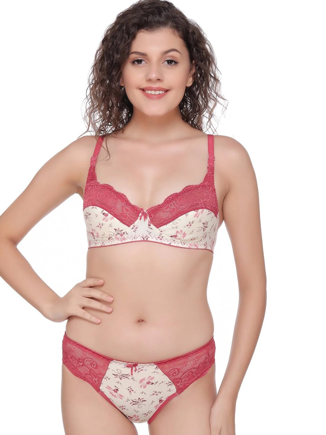 

SONA Floral Bralette Medium Coverage Non Padded Bra All Day Comfort, Rust