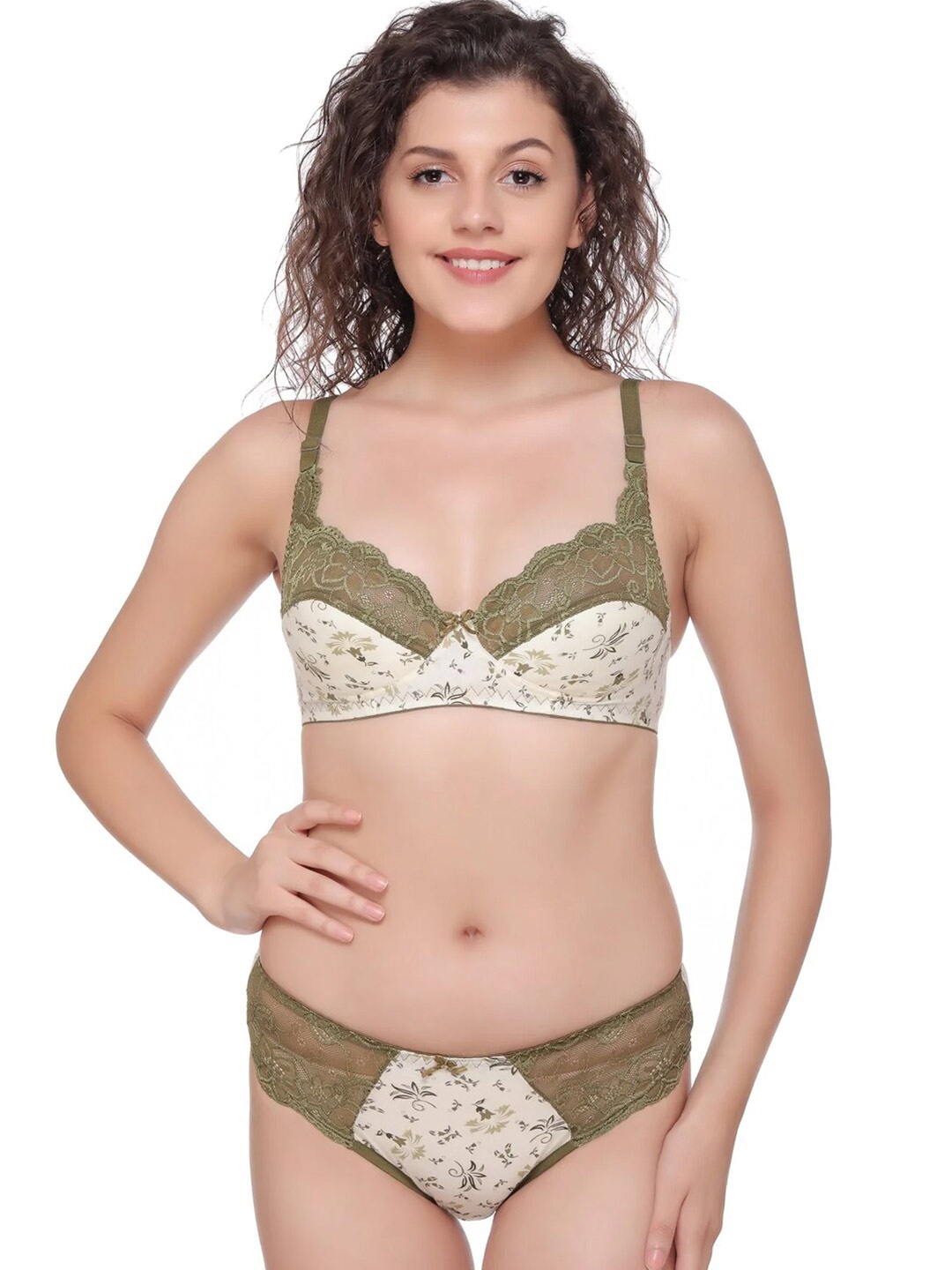 

SONA Printed Bralette Medium Coverage Non Padded Bra All Day Comfort, Green