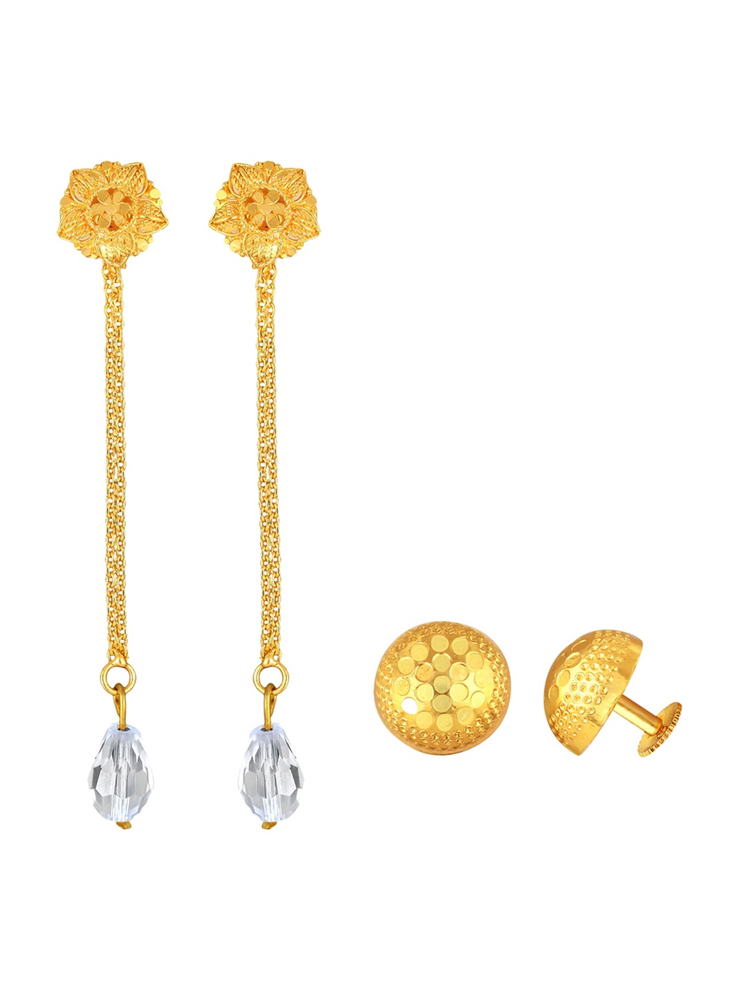 Vighnaharta Set of 2 Gold Plated Removable Studs & Drop Earrings