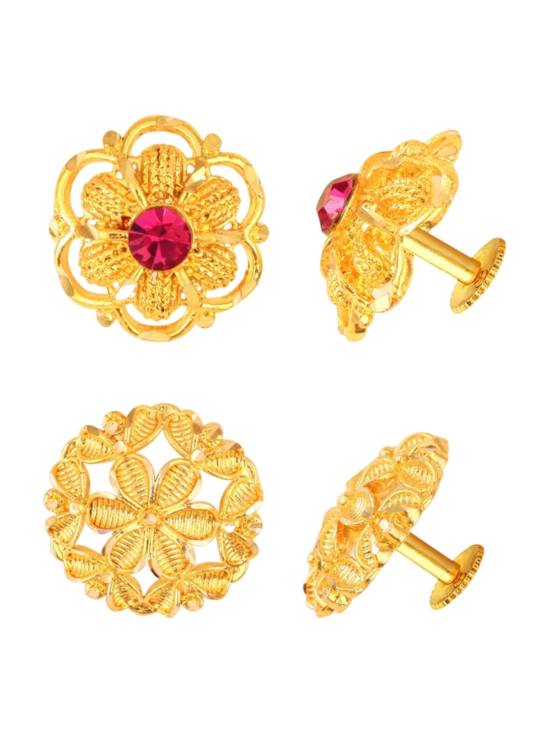 Vighnaharta Set Of 2 Gold-Plated Floral Studs Earrings