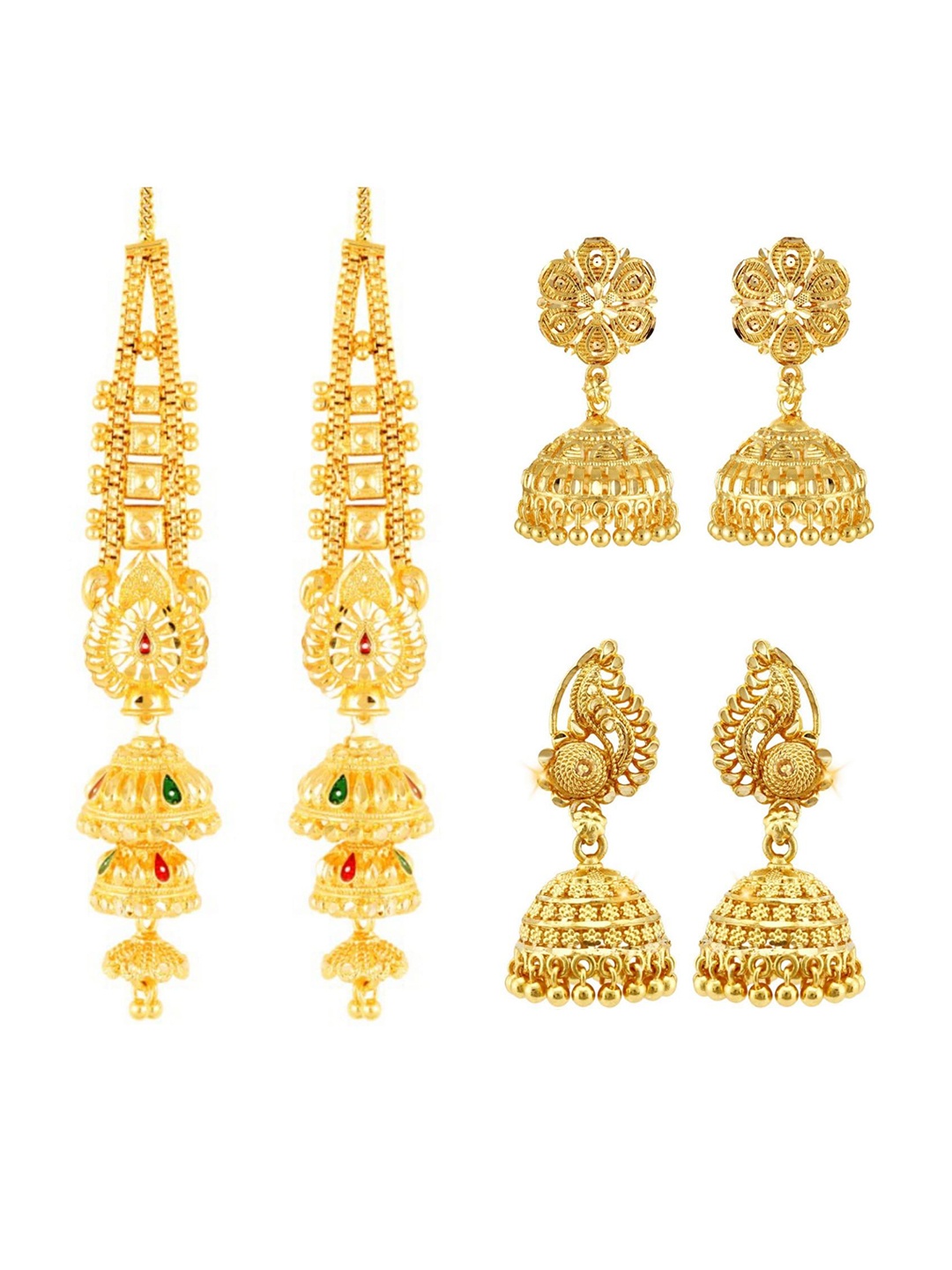 

Vighnaharta Set Of 3 Gold-Plated Floral Jhumkas