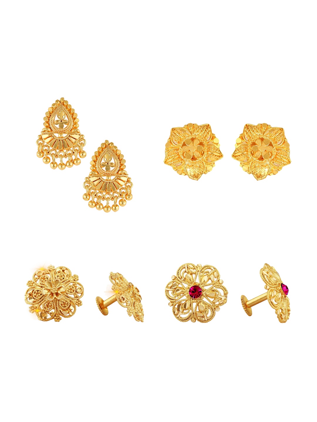 

Vighnaharta Set of 4 Gold-Plated Floral Studs Earrings