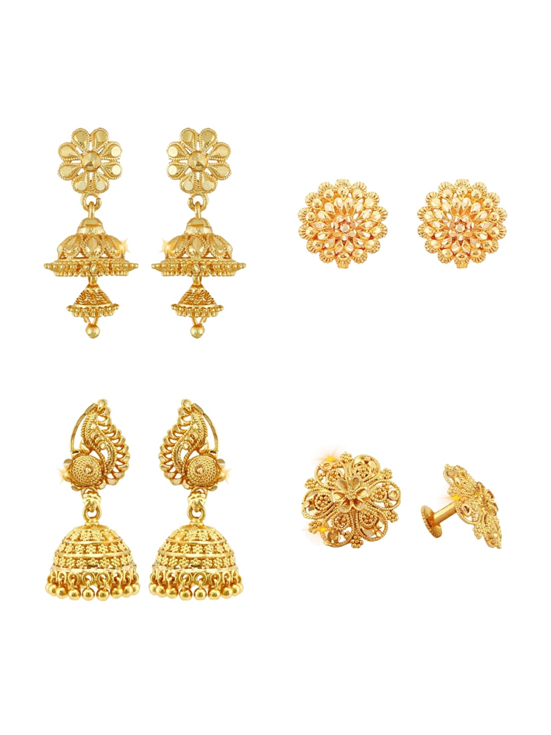 

Vighnaharta Set Of 4 Gold Plated Floral Jhumkas Earrings