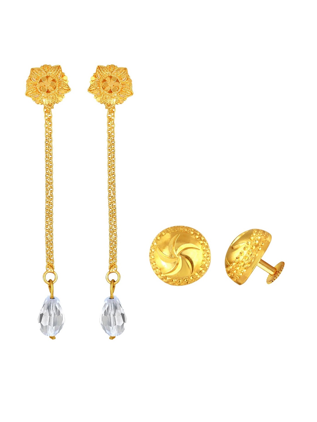 Vighnaharta Set of 2 Gold-Plated Floral Drop Earrings