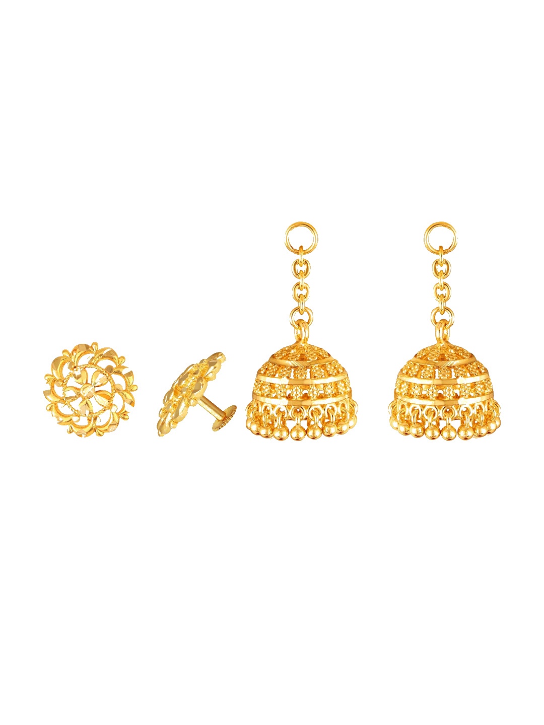 

Vighnaharta Set Of 2 Gold Plated Removable Stud And Chain Drop Earrings