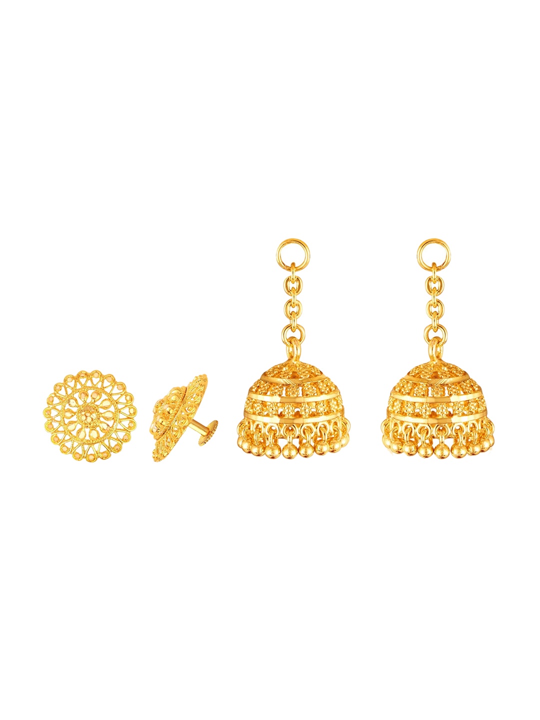 

Vighnaharta Set Of 2 Gold Plated Removable Stud And Chain Drop Earrings