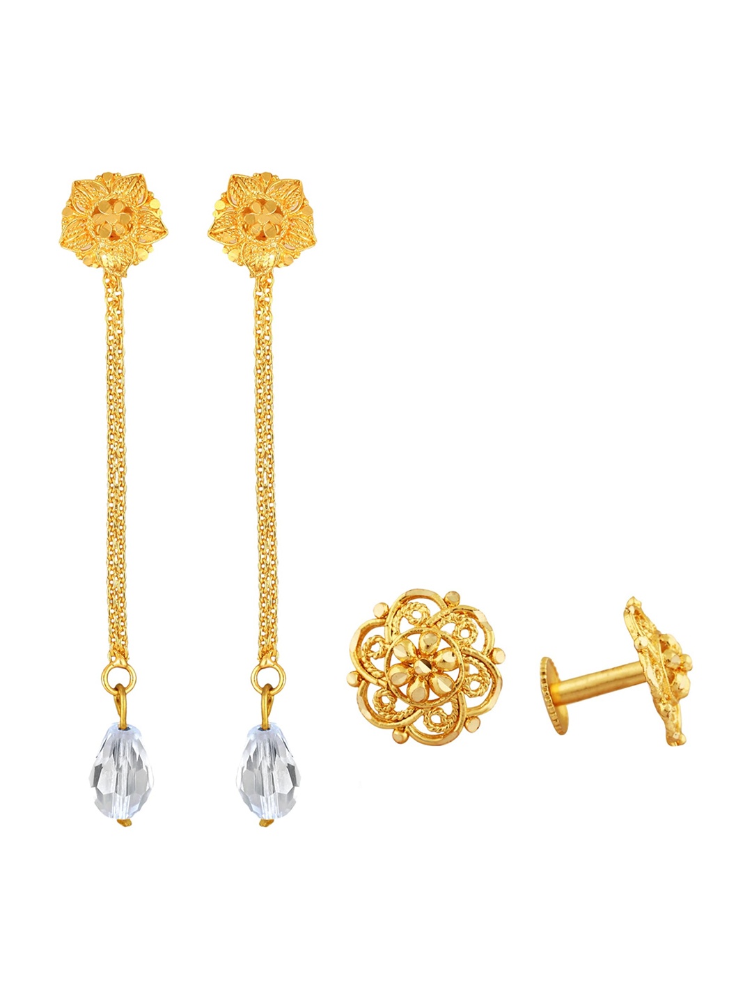 

Vighnaharta Set of 2 Gold-Plated Floral Drop Earrings