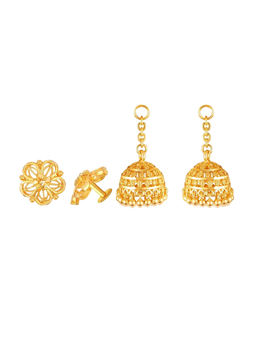 Vighnaharta Set Of 2 Gold-Plated Floral Jhumkas Earrings