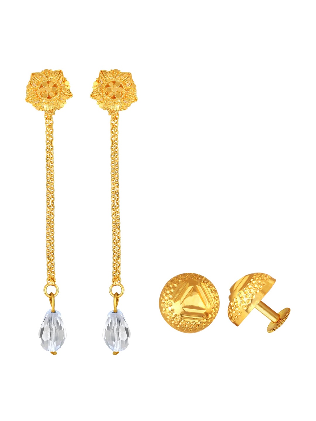

Vighnaharta Set Of 2 Gold-Plated Stone-Studded Floral Removable Studs & Drop Earrings