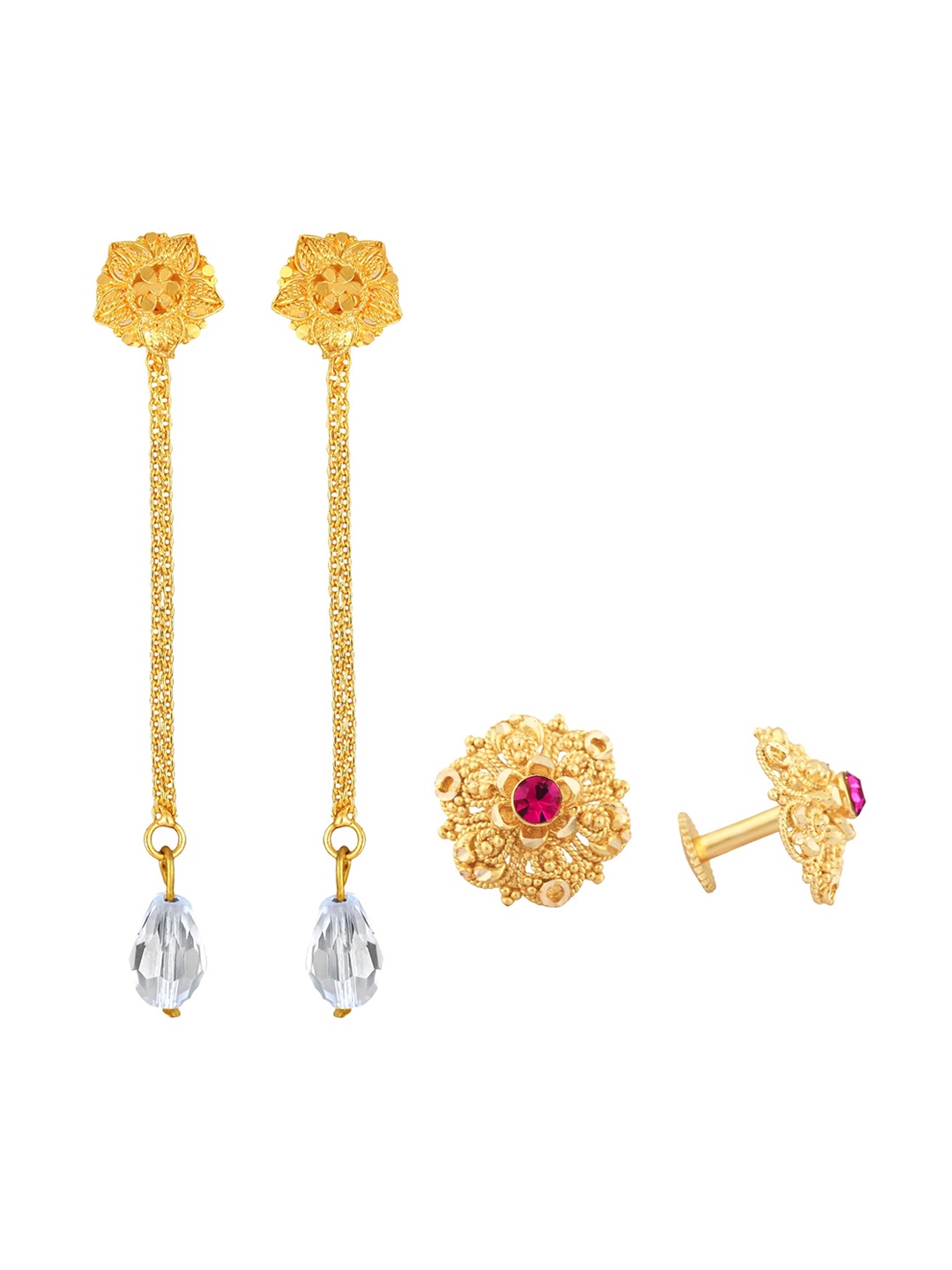 

Vighnaharta Set Of 2 Gold-Plated Floral Drop Earrings