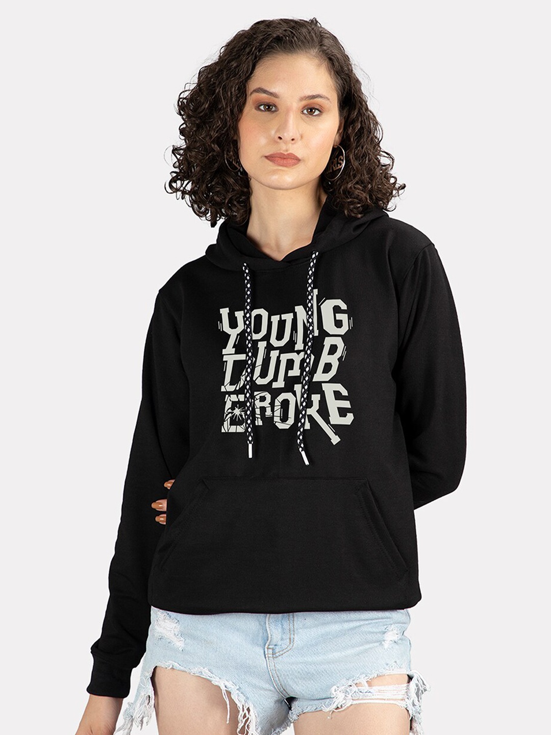 

Mad Over Print Typography Printed Hooded Fleece Sweatshirt, Black