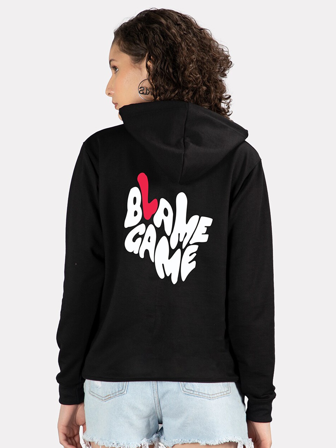 

Mad Over Print Typography Printed Hooded Fleece Pullover, Black