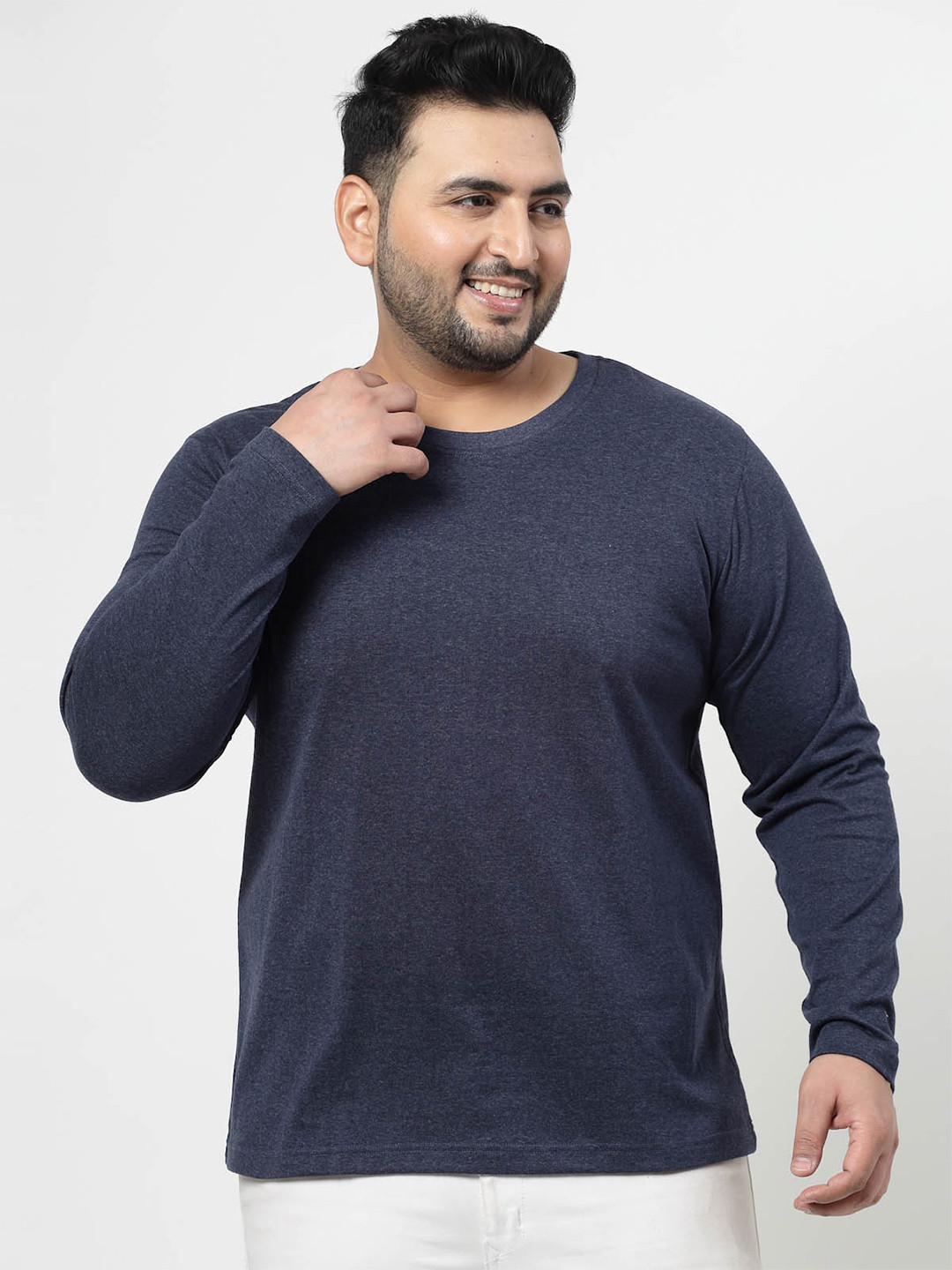

plusS Plus Size Round Neck Pure Cotton T-shirt, Navy blue