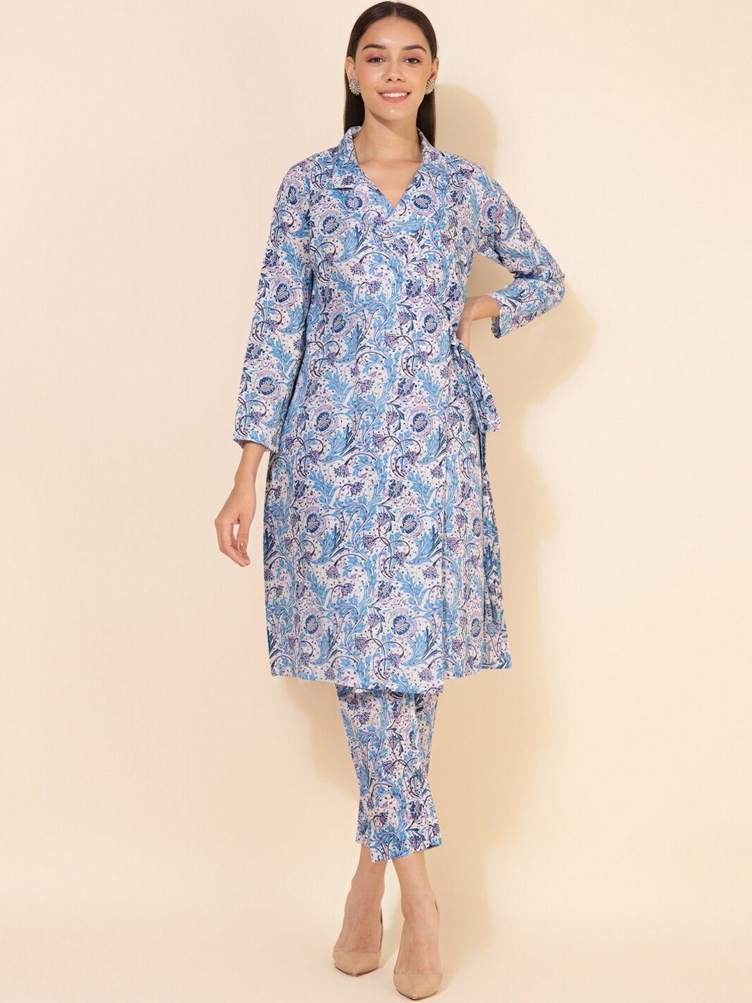 

Janasya Floral Printed Cotton Kurta With Trouser, White