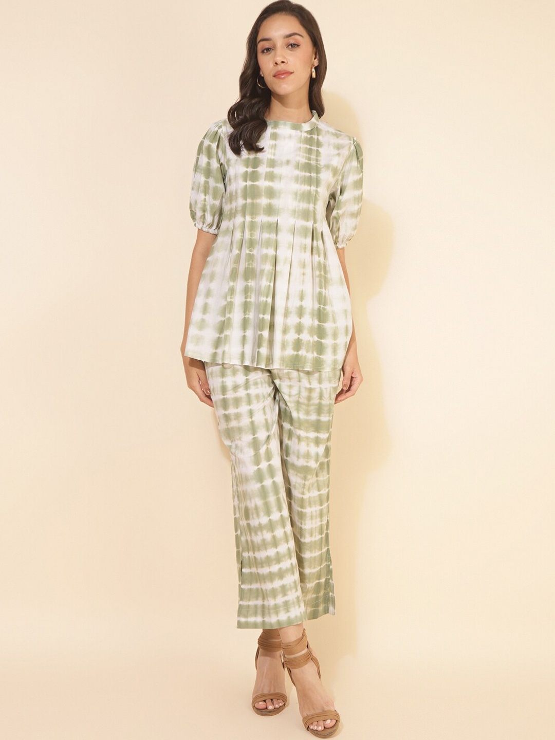 

Janasya Tie & Dye Pure Cotton Tunic With Trouser, Off white