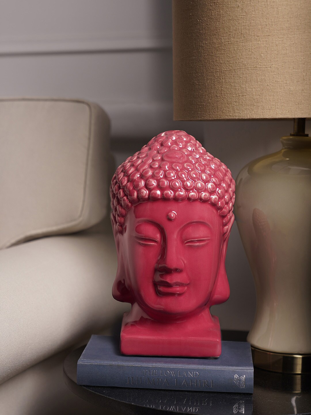 

Pure Home and Living Red Textured Buddha Head Ceramic Figurine Showpiece