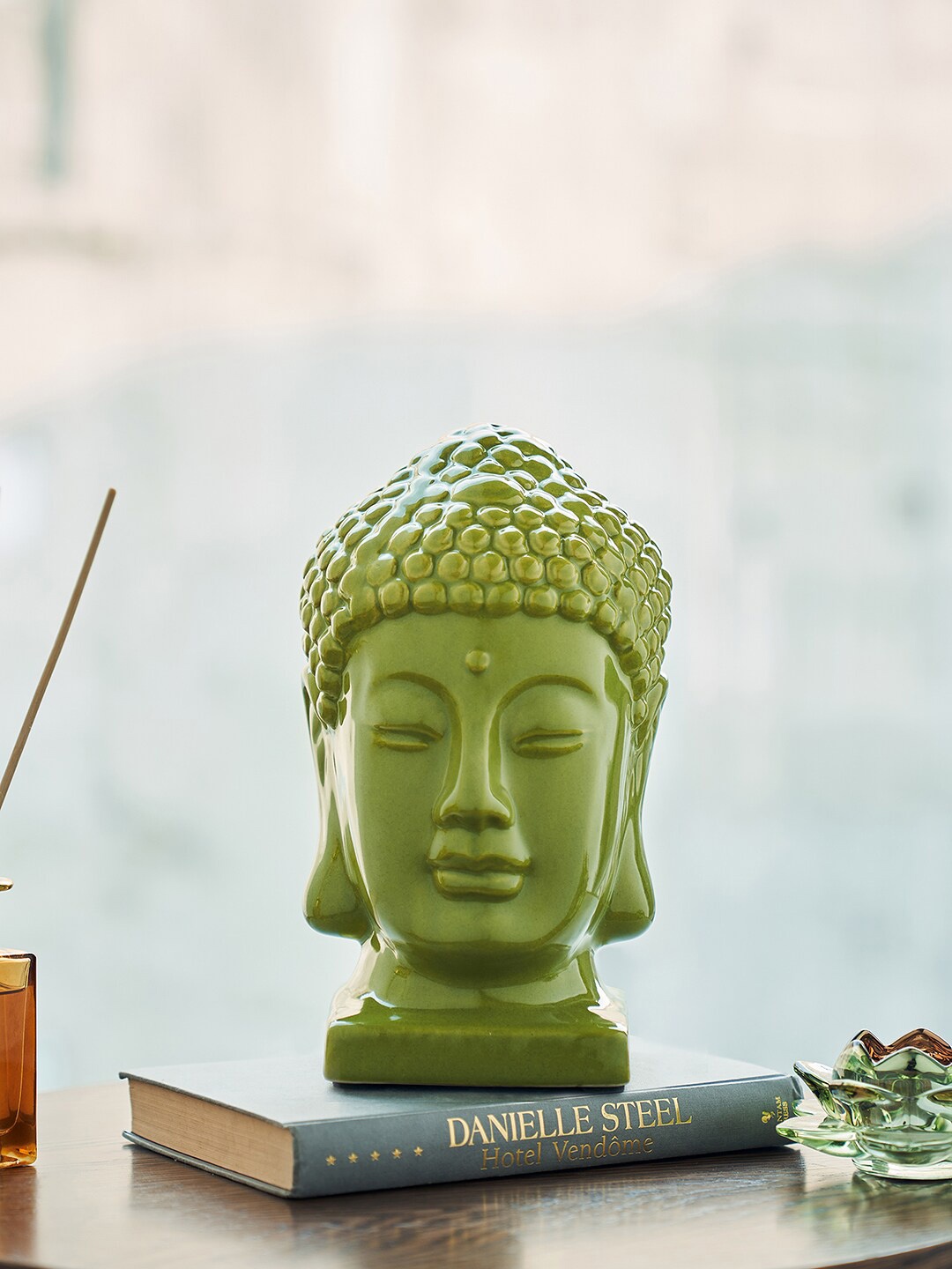 

Pure Home and Living Green Textured Buddha Head Ceramic Figurine Showpiece