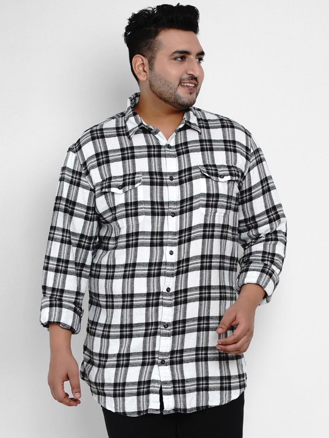 

Santonio Plus Size Classic Tartan Checked Pure Coton Casual Shirt, Black