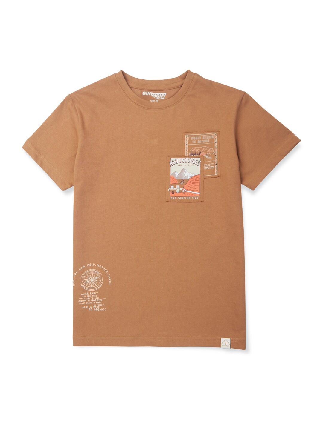 

Gini and Jony Boys Round Neck Applique Cotton T-shirt, Brown