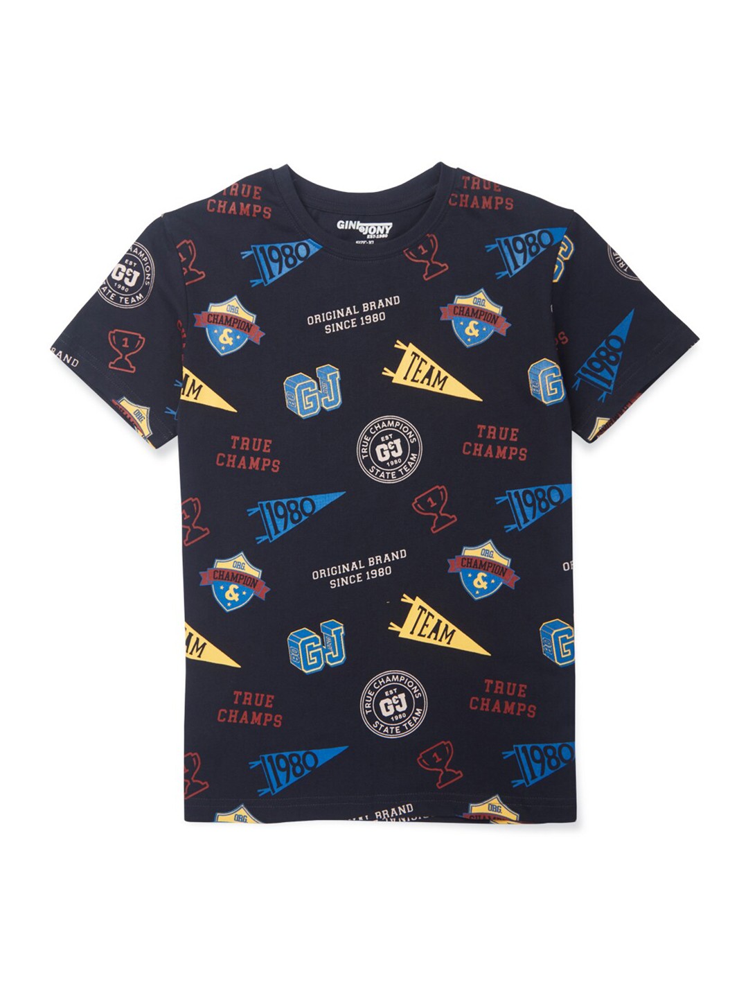 

Gini and Jony Boys Typography Printed Cotton T-shirt, Navy blue