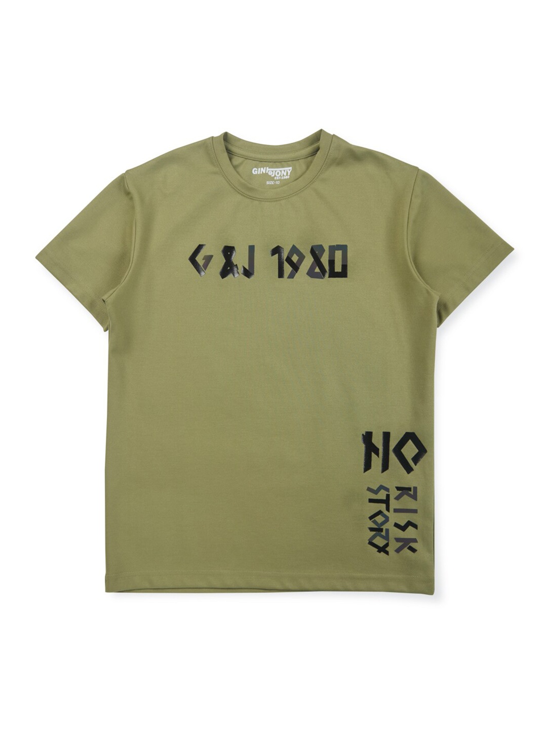 

Gini and Jony Boys Typography Printed Cotton T-shirt, Olive