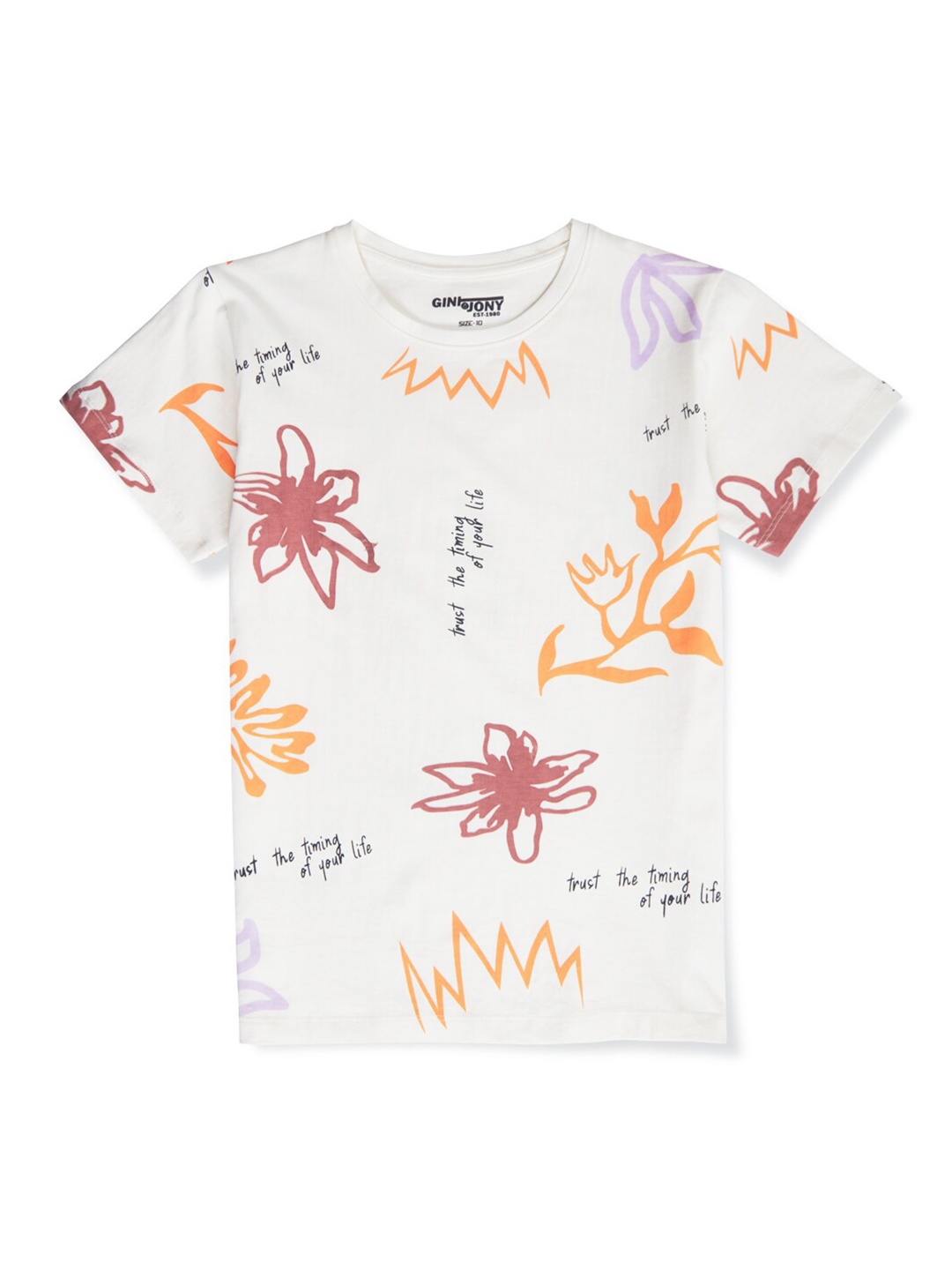 

Gini and Jony Boys Tropical Printed Cotton T-shirt, White