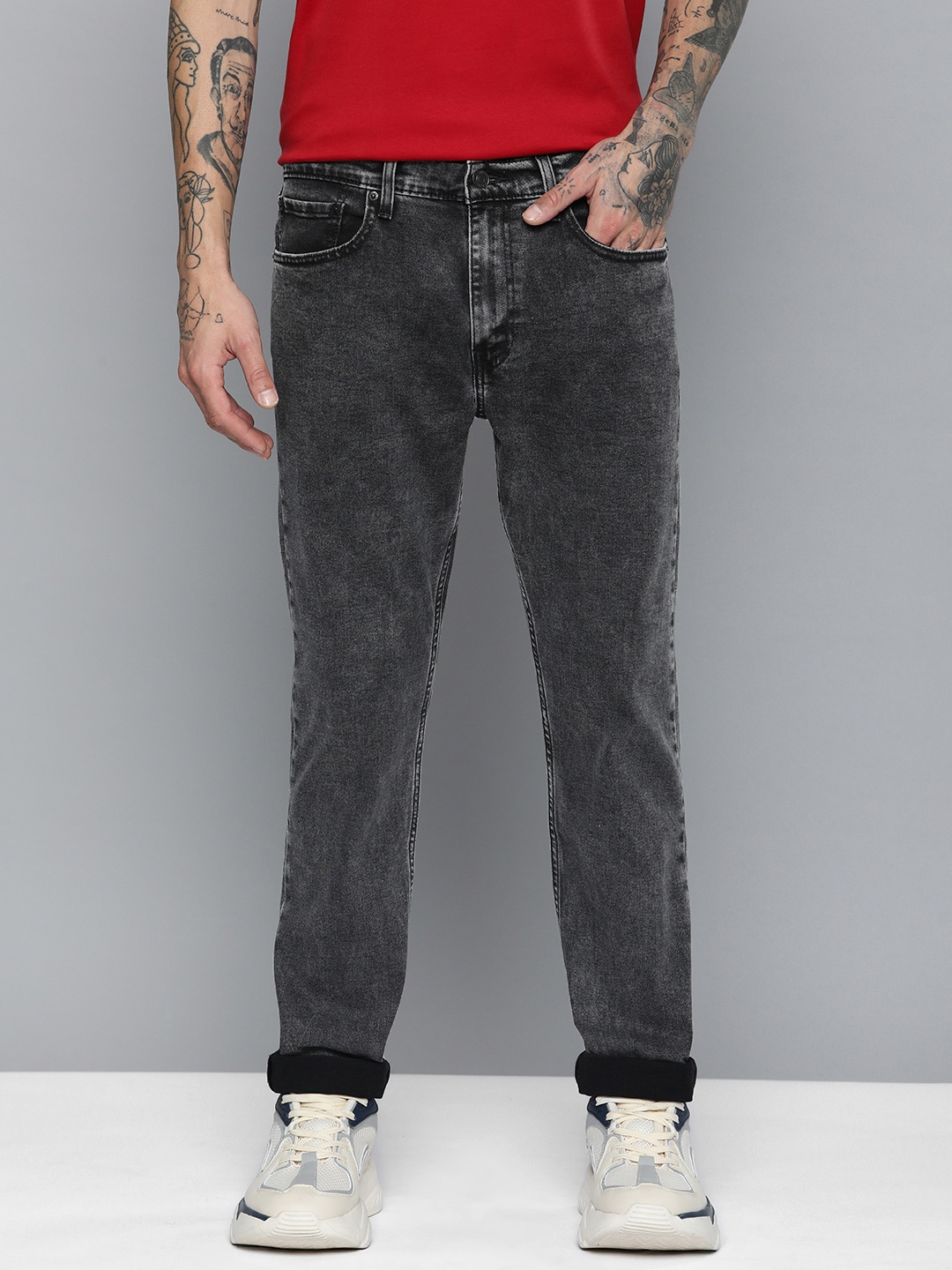 Levis Men 512 Tapered Fit Acid Wash Stretchable Jeans, Black