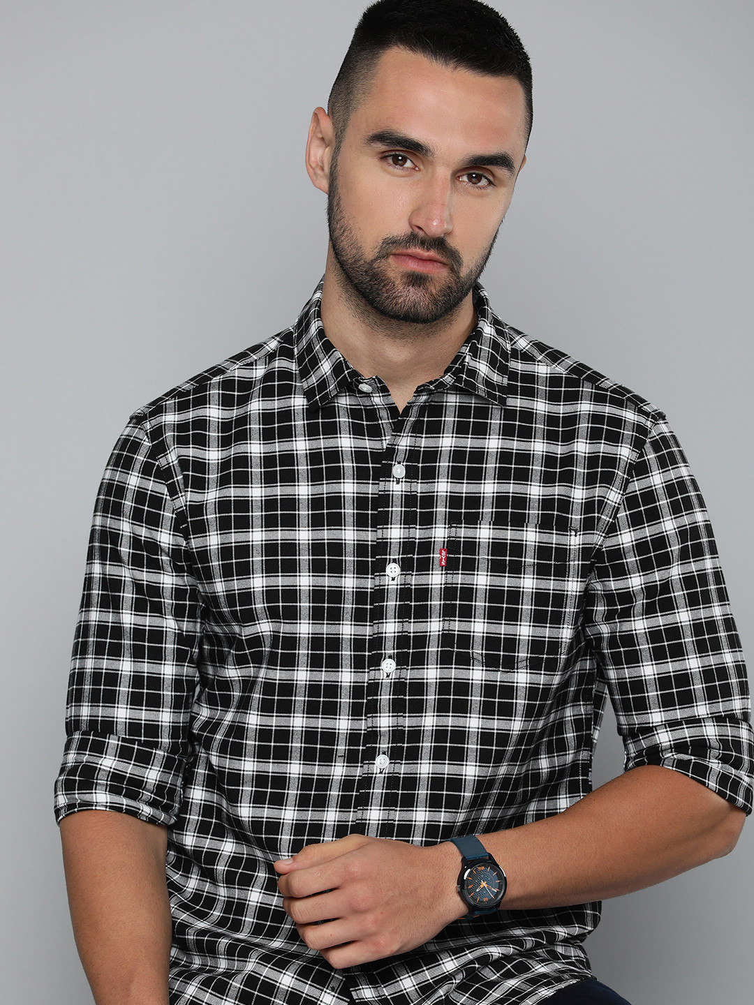 

Levis Pure Cotton Slim Fit Opaque Checked Casual Shirt, Black