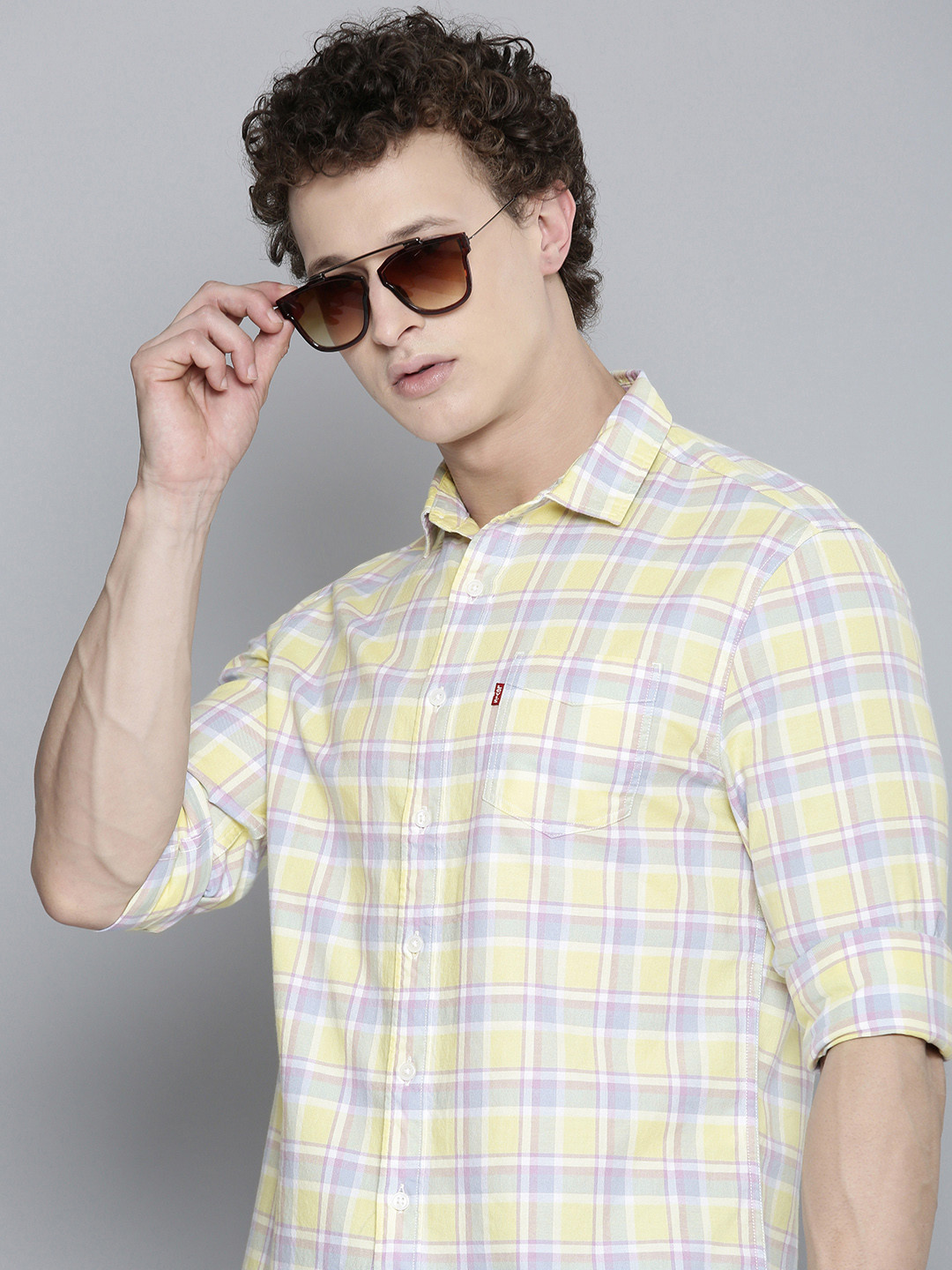 

Levis Slim Fit Checked Pure Cotton Casual Shirt, Yellow