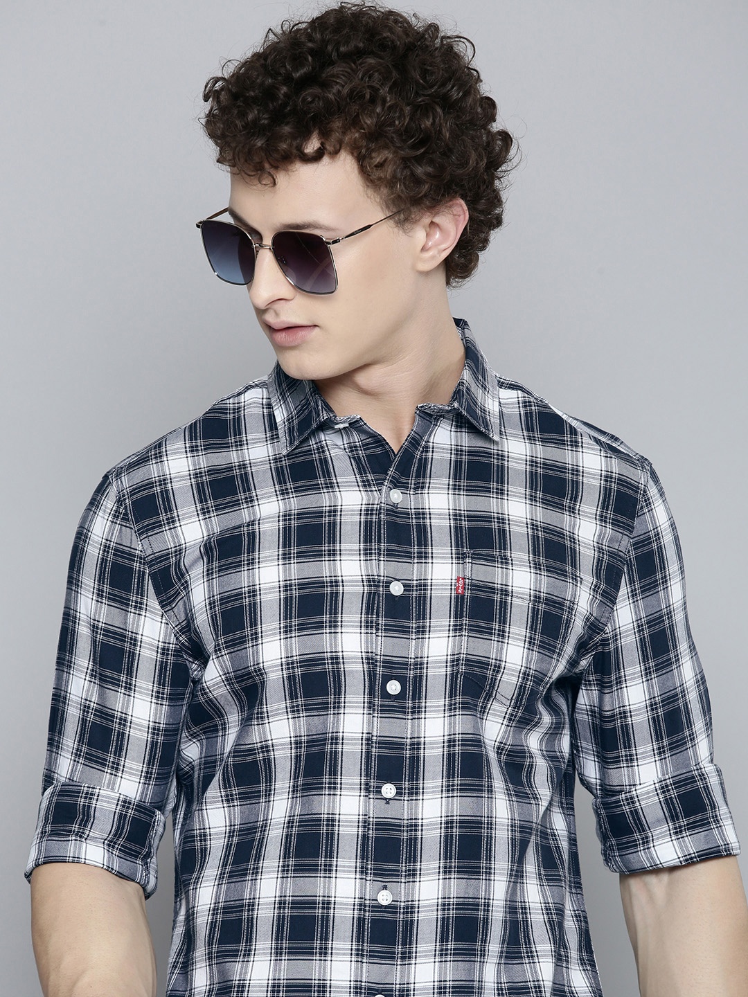 

Levis Slim Fit Checked Pure Cotton Casual Shirt, Navy blue