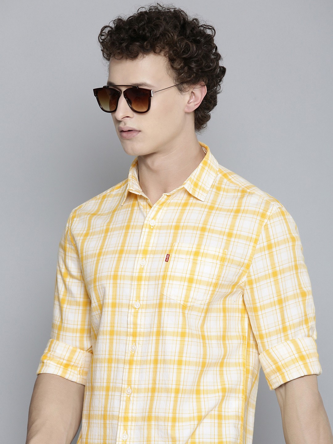 

Levis Slim Fit Checked Pure Cotton Casual Shirt, Yellow