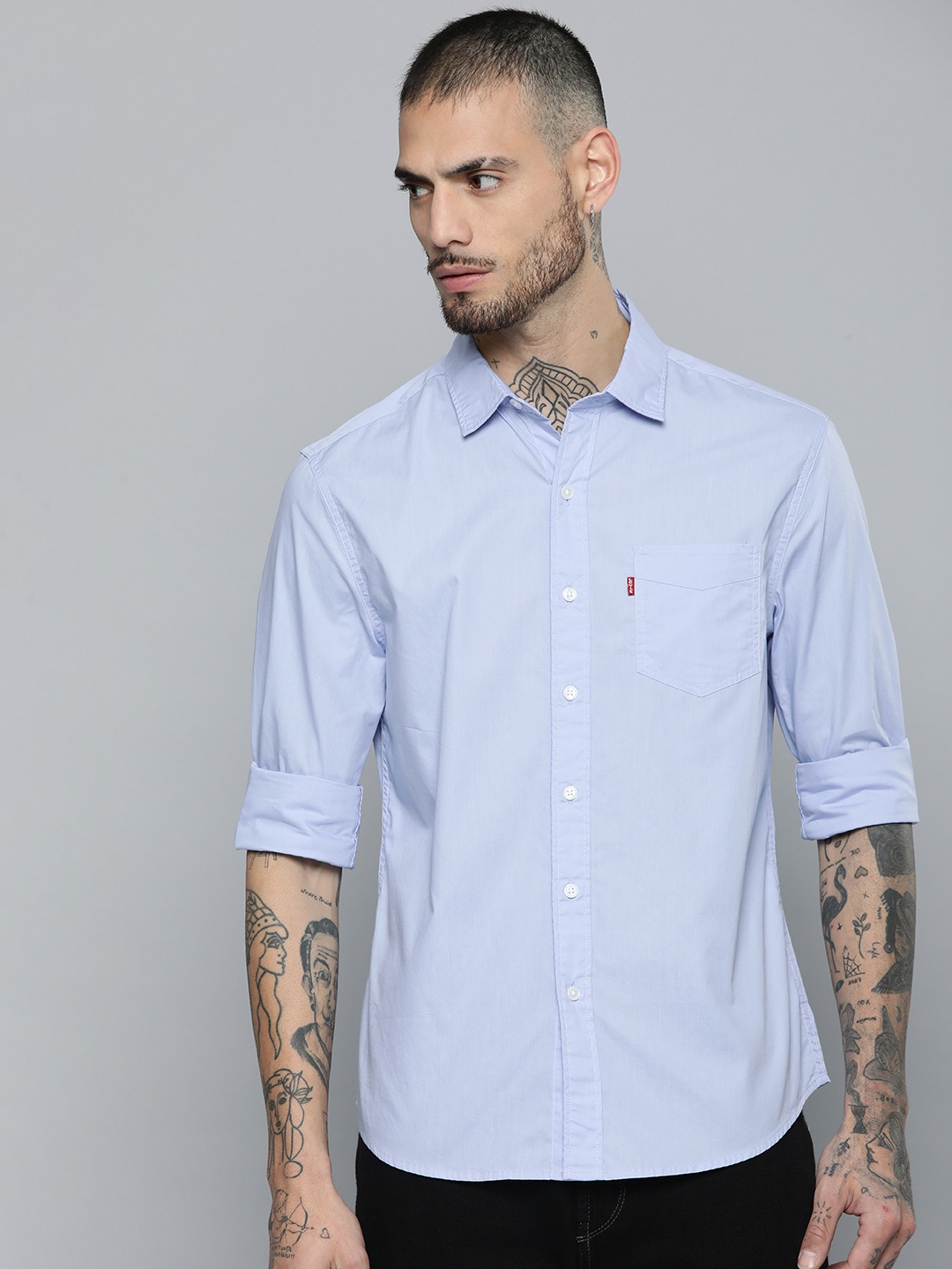 

Levis Pure Cotton Solid Slim Fit Opaque Casual Shirt, Blue