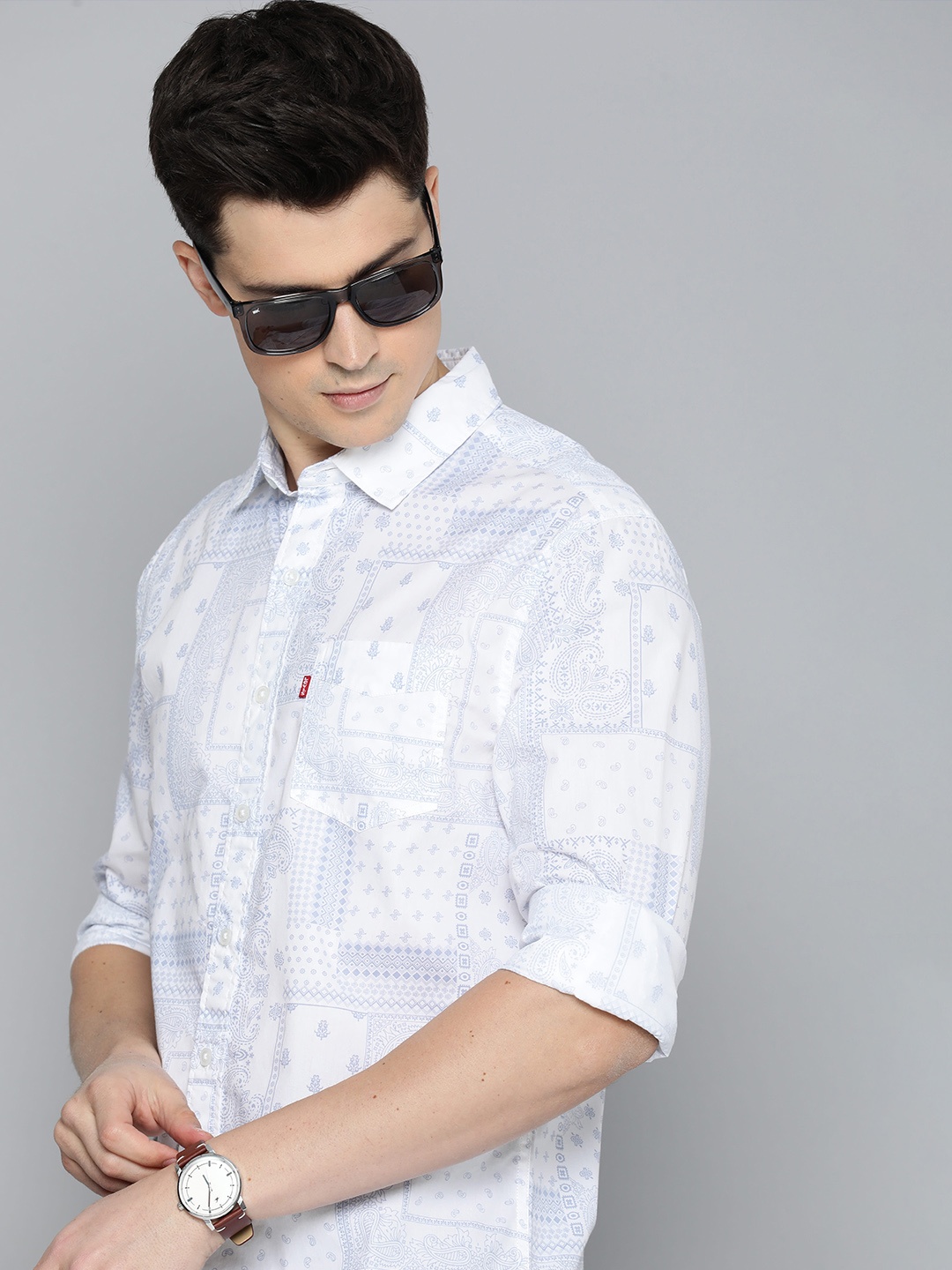 Levis Slim Fit Printed Pure Cotton Casual Shirt, White