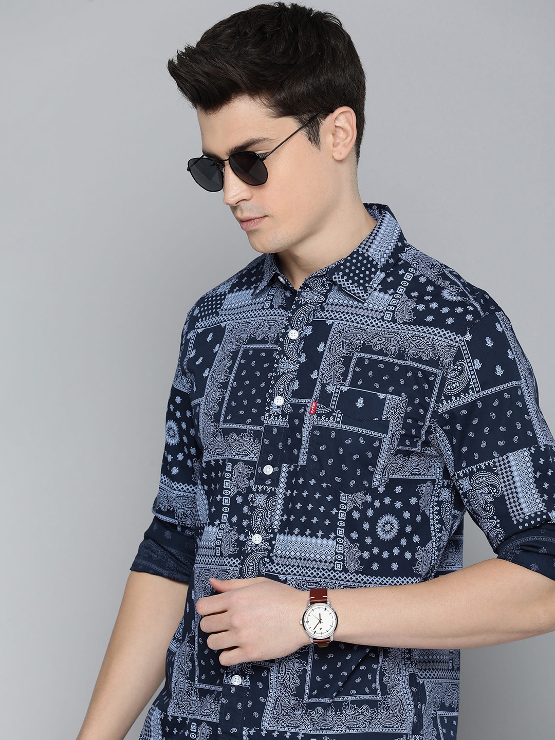 

Levis Slim Fit Printed Pure Cotton Casual Shirt, Navy blue